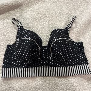 Cacique Swim Bikini Top Black White 38DD Polka Dots Stripes Underwire